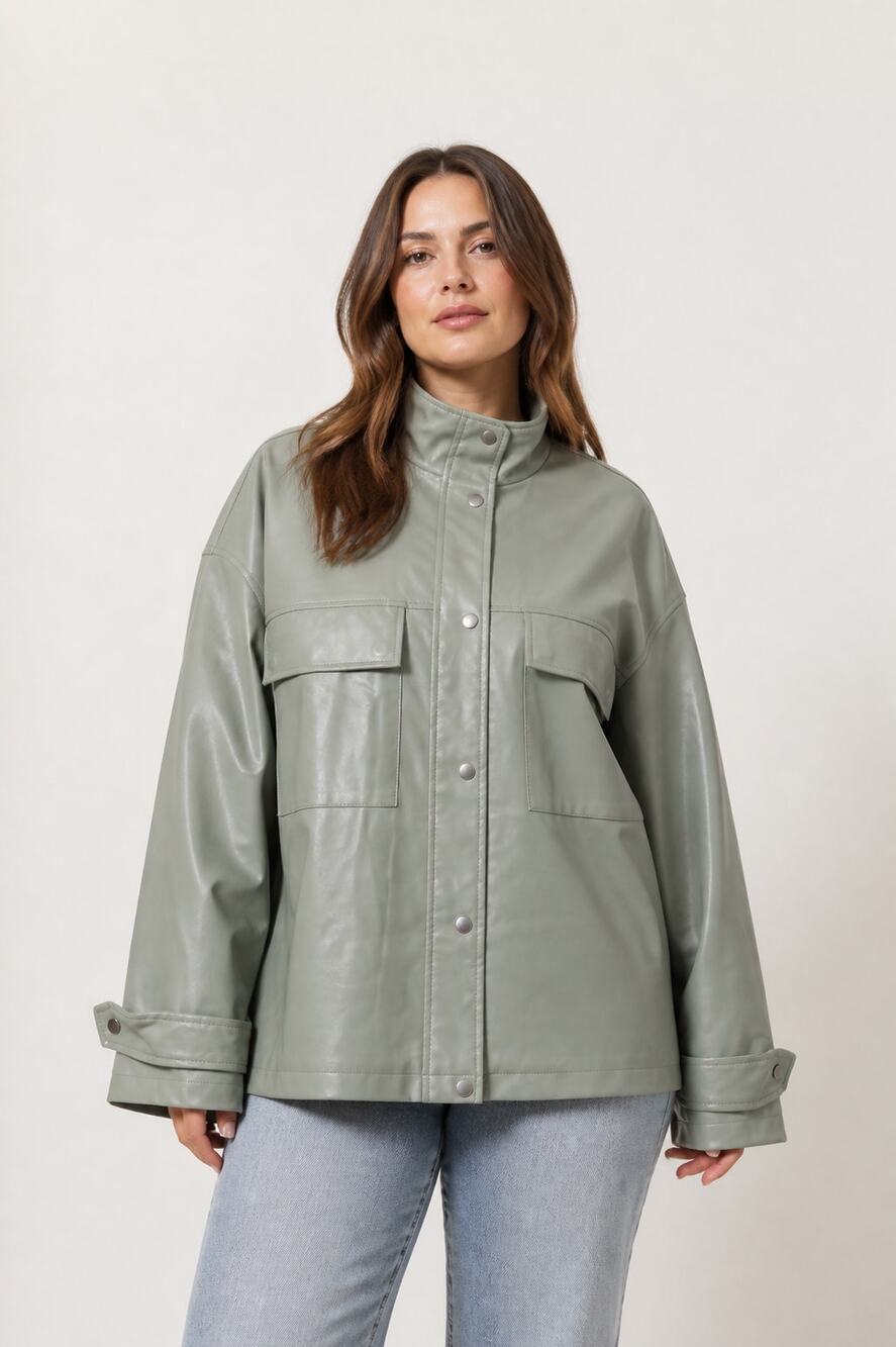 ASOS Design Curve Green Faux Leather Jacket US 18